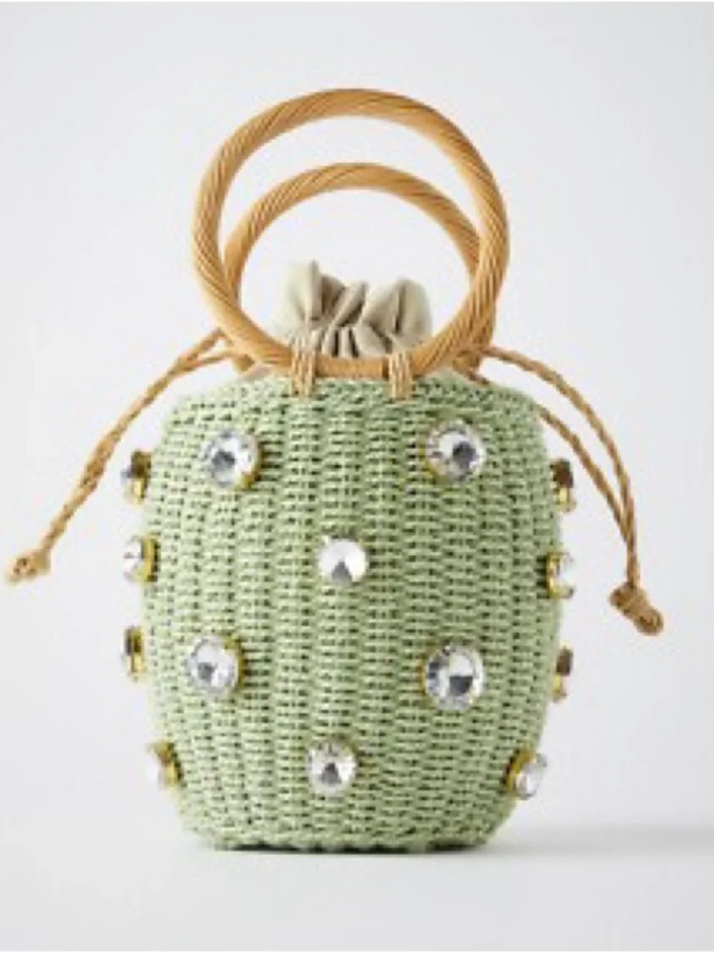 Zara Rhinestone Crystal Embellished Mini Straw Bucket Bag-‎ - Picture 12 of 17